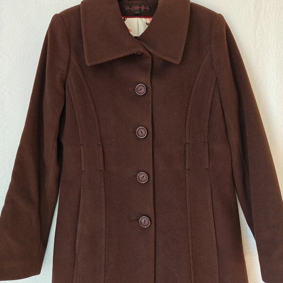 VIA SPIGA Wool Cashmere Blend Coat with Floral Lining Chocolate Brown Size 6 - Picture 2 of 14